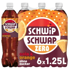SCHWIPSCHWAP ohne Zucker – Koffeinhaltiges Cola-Erfrischungsgetränk mit Orange in Flaschen aus 100% recyceltem Material, EINWEG (6 x 1.25 l)