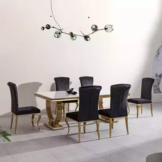 Designer Rechteckiger Esstisch Esszimmer Möbel Luxus Edelstahltische - Grau