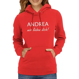 TEXLAB Andrea Wir lieben Dich - Damen Kapuzenpullover, Größe M, rot