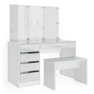 Vicco Schminktisch Sherry Weiß, mit LED Beleuchtung und Bank