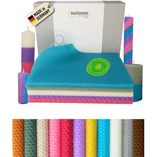 Wachsmann 20 Bienenwachsplatten aus Deutschland, buntes Set "Farbenzauber", Wachsplatten 20 x 15 cm, Bienenwachs Kerzen selber machen, Kerzenwachs