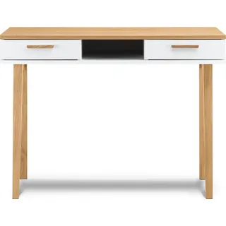 Konsimo Schreibtisch 2 Schubladen und Eichenholzbeine "FRISK", Weiß, Spanplatte, Scandinavian, 100x75x48cm - Weiß