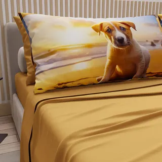 PETTI Artigiani Italiani - Bettwäsche Tiere mit Hunden aus Baumwolle mit Kissenbezügen im Digitaldruck, Bettlaken für Einzelbett, gelbes Einzelbett, 100% Made in Italy