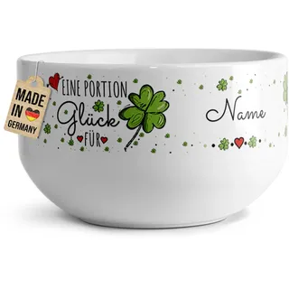 Print Royal PR Müslischale mit Name selbst gestalten - Eine Portion Glück - Personalisiertes Geschenk zum Geburtstag, Weihnachten, Danke sagen, Abschiedsgeschenk Kollegin | Keramik, 500 ml