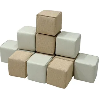 Sunny Dely Schaumstoff Bauklötze in Creme / Beige | Softplay Set 12?teilig | Foam Bausteine / Schaumstoffblöcke | Montessori Spielzeug für Kinder ab - Beige