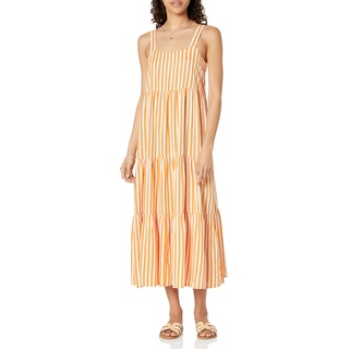 The Drop Damen Britt Tiered Maxi Tent Dress, Orange Gestreift, S