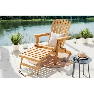 Ambia Garden Garten-Relaxsessel , Teakfarben , Holz , Akazie , vollmassiv , 138x74x88 cm , inklusive Armlehnen, faltbar, ausziehbare Fußstütze , Gartenmöbel, Gartenliegen, Liegestühle