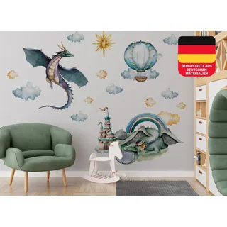 Osomhome Wandtattoo Kinderzimmer Mädchen & Junge: Drachen im Königstal (200x160cm) | Kinderzimmer & Babyzimmer Deko | Wandsticker & Wanddeko Kinderzimmer | Wandaufkleber, Wall Stickers os9609