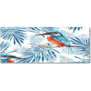 Tulup® Küchenrückwand Spritzschutz aus Glas -125x50 -Spritzschutz auf gehärtetes Glas Deko Tiere Pflanzen und Vogel - Blau