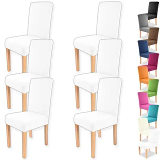 Gräfenstayn 6 STK Stretch-Stuhlhusse Charles - runde und eckige Stuhllehnen - VORTEILSPACKUNG - bi-elastische Passform mit Öko-Tex Siegel Standard 100: „Geprüftes Vertrauen“ (weiß)