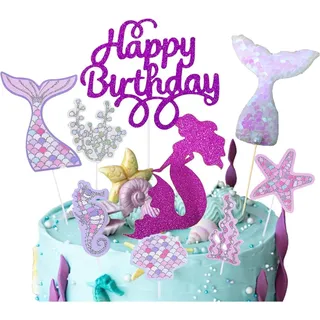 Meerjungfrau Kuchendeko Geburtstag Mädchen Glitzer Topper Tattoos