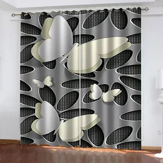 AOKLEY 2 Stück Verdunkelungsvorhänge, abstrakt & Schmetterling, Verdunkelungsvorhang, Thermovorhang, kältebeständig, Blickdicht, mit Ösen, Fenstervorhang, Größe: 140 cm (B) x 160 cm (H)