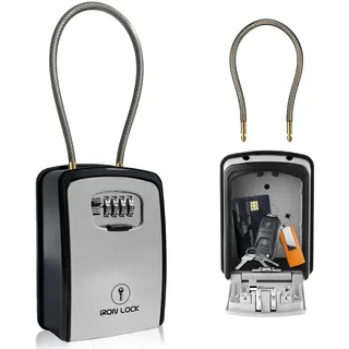 Lock Key Lock Box Portable and Wall Mounted with Removable Cable Shackle Waterproof Indoor Outdoor 4 Digit Combination with Resettable Code Key Lockbox Outside