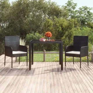 The Living Store Gartentisch mit Glasplatte Schwarz 90x90x75 cm Poly Rattan - Schwarz