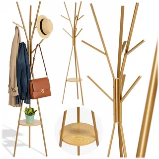 Massido Kleiderständer - Garderobenständer - Aus Metall - mit Ablage - 12 Haken - 181 cm Gold