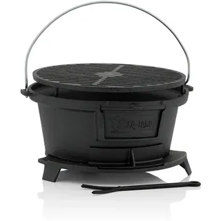 BBQ-Toro Gusseisen Grilltopf mit Grillrost | (B) 32 x (T) 33 x (H) 18 cm | Hibachi Style Grill mit Grillrostheber | Holzkohle Campinggrill, Gusseisen Feuertopf, BBQ Grill, Dutch Oven Station