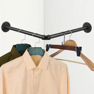Tanice 46cm Rechter Winkel Industrierohr Kleiderstangen Kleiderständer Wand Kleideraufbewahrung zur Wandmontage für Schlafzimmer Wohnzimmer Küche