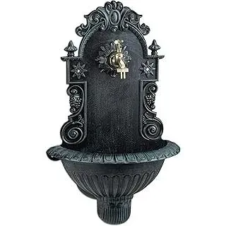 Wandbrunnen, Antik-Stil, Nostalgie, Garten, Terrasse, Wasserhahn, Becken, hängend, HBT: 62 x 38 x 20 cm, grün