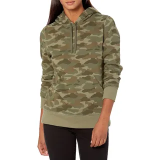 Amazon Essentials Damen Fleece-Kapuzenpullover in normaler Passform (in Übergröße erhältlich), Grün Tarnmuster, L