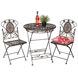 DanDiBo Ambiente DanDiBo Sitzgruppe Eisen Garten Antik Bistroset AVIS Bistrotisch mit 2 Stühlen klappbar Metall Gartentisch - Braun