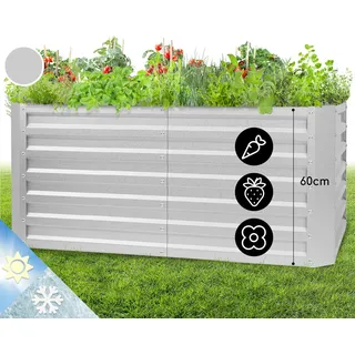 Blumfeldt Hochbeet aus Metall, Wetterfestes Stahl-Hochbeet für Balkon & Garten, Rostfreies Hochbeet Verzinkt, Freistehende Hochbeete 120x60x60 cm, 432L Pflanzkübel Groß für Blumen, Obst, Gemüse - Silber