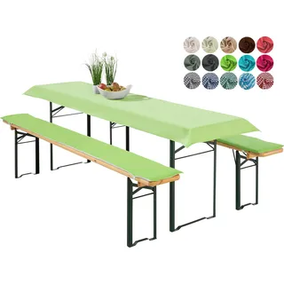 heimtexland ® Bierzeltgarnitur Auflagen Set 3-teilig Tischdecke Bierbank Polster Sitzkissen Tischdeko Typ698 Grün für Tischmaß 50x220 cm - Grün