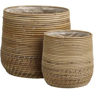 Korbset , Naturfarben , Kunststoff , 2-teilig , Rattan , rund , Ordnen & Aufbewahren, Körbe, Dekokörbe