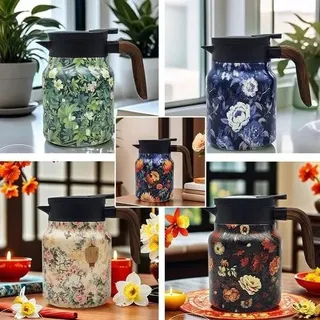 Raidley Vintage Teekanne mit Blumenmuster, Doresty Thermoskanne, neue Raidley Vintage Teethermoskanne mit Teesieb (2025), Mini-Kaffeekanne, Edelstahl-Thermoskanne mit Deckel für Heißgetränke, 1000 ml