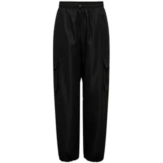 ONLY Cargo Hose Lässige Stoffhose Poptrash Paperback Pants Trousers mit Gummizug Abschluss ONLCASHI, Farben:Schwarz,Größe Damen:XL/L32,Z - Länge L30/32/34/36/38:L32