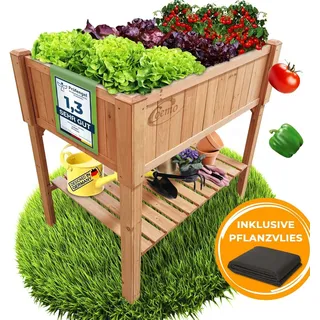 Coemo Hochbeet großes Kräuterbeet Holz mit Pflanzvlies 120 x 60 x 90 cm - Braun