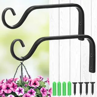 MIVITOOM 2 Stück Wandhaken Schwarz aus Eisen, 18,5 cm Robuste Blumenampel Halterung, Wetterfeste Wandhalterung für Blumentöpfe, Vogelhäuschen und Garten Dekoration, Außen & Innen Geeignet