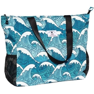 ESVAN Große Strandtasche, wasserabweisend, leicht, 50,8 cm, für Damen, übergroße Tragetasche für Fitnessstudio, Strand, Reisen, Pool, Yoga, Krankenschwester, Wave, X-Large