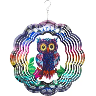 Invento Kinetic Art Metal Hanging Wind Spinner: 3D Flashy Owl)