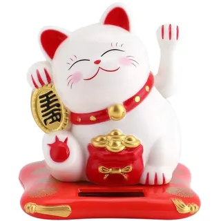 Nikou Winkekatze Glückskatze Solar Maneki Neko, Glückliche Katze Solarbetriebene Mini Katzen Reichtum Nette mit dem Winkenden Arm, Auto Dekor Begrüßen Wohnaccessoires (Weiß)