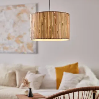 höhenverstellbare Hängelampe mit Seegras Schirm, max. 52 W, Ø 35 cm - Braun