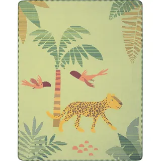 Biederlack "Babydecke Wildlife", 75 x 100, mit Zierstich, grün, gelb