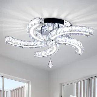 Cainjiazh Moderne Kristall-Kronleuchter Acryl-Kristall Led Deckenleuchten Arm Pendelleuchte Edelstahl Deckenleuchte Hängelampen für Wohnzimmer Esszimmer Schlafzimmer (Cold White)