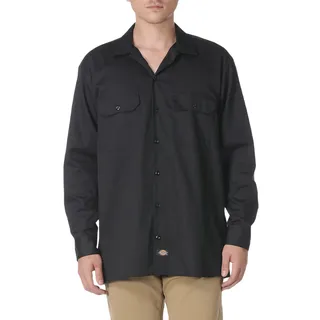 Dickies Herren-Langarm-Flex-Twill-Arbeitshemd, Schwarz V1, Mittel