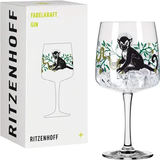 RITZENHOFF 3458001 Gin-Glas 700 ml - Serie Fabelkraft Motiv Nr. 1, Cocktailglas Monkey- Illustration - Made in Germany, Schwarz, Grün, Platin