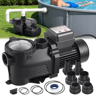 VEVOR Schwimmbadpumpe 550 W, Filterpumpe 14.000 L/H max. Fördermenge, Einstufige Poolpumpe, 3450 U/min, 12 m max. Förderhöhe, mit 24-Stunden-Timer & Filterkorb, für Aufstell- & Einbaupools, Spas
