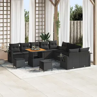 vidaXL Gartensofa-set mit Kissen 13 pcs Schwarz Poly-Rattan - Schwarz