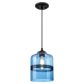 Einflammige Pendelleuchte Soren Schwarz / Saphirglas - Schwarz