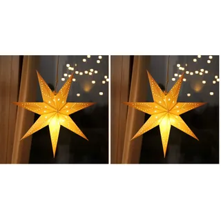 SALCAR 75cm LED Papierstern zum Aufhängen, Advents Beleuchtet 3D Leuchtstern Fenster mit E14 Warm Lampe und Weiß Papierstern (Packung mit 2)