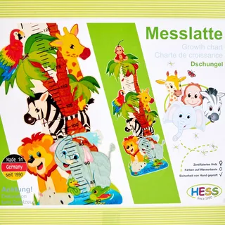 hess since 1990 Hess Holzspielzeug 20023 - Mess-Latte aus Holz für Kinder, Serie Dschungel, handgefertigt, klappbar, geeignet für eine Körpergröße von ca. 80 bis 150 cm