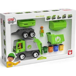 Multigo Stadtreinigung LKW-Set 4in1 mit Anhänger Spielfigur Müllwagen Kipper +3J