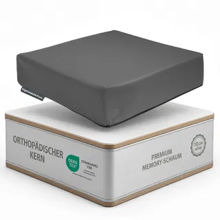 Sitzkissen Orthopädisch mit Memory Foam & Kunstleder - Ergonomisches Sitzkissen Stuhl als Sitzerhöhung (10 cm Kissenhöhe) - Für Stuhl, Bürostuhl, Auto & Rollstuhl - rutschfest & Pflegeleicht Grau