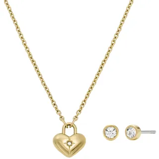 Fossil Ohrring und Ketten Set »Mulitpack Schmuck Geschenk Edelstahl JEWELRY« (Set, 3 Stk. tlg.) mit Glasstein, goldfarben