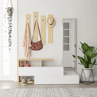 Vorzimmerwand Houseland Ramda weiß/natürliche Eiche - Weiß