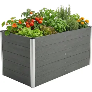 Floordirekt Hochbeet Delos aus WPC & Stahl, Garten Hochbeet 150x70x75 cm, extra stabil mit Aluminium-Eckprofilen & offenem Boden, wetterbeständig - Grau