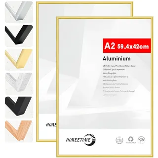 HIMEETIME® 2x Bilderrahmen DIN A2 42x59,4 cm Gold Metall Rahmen,Dokumentenrahmen 42x59,4 cm Groß Collage,Metallrahmen Alu-Bilderrahmen Aluminium,Picture Frame 42x60 Fotorahmen